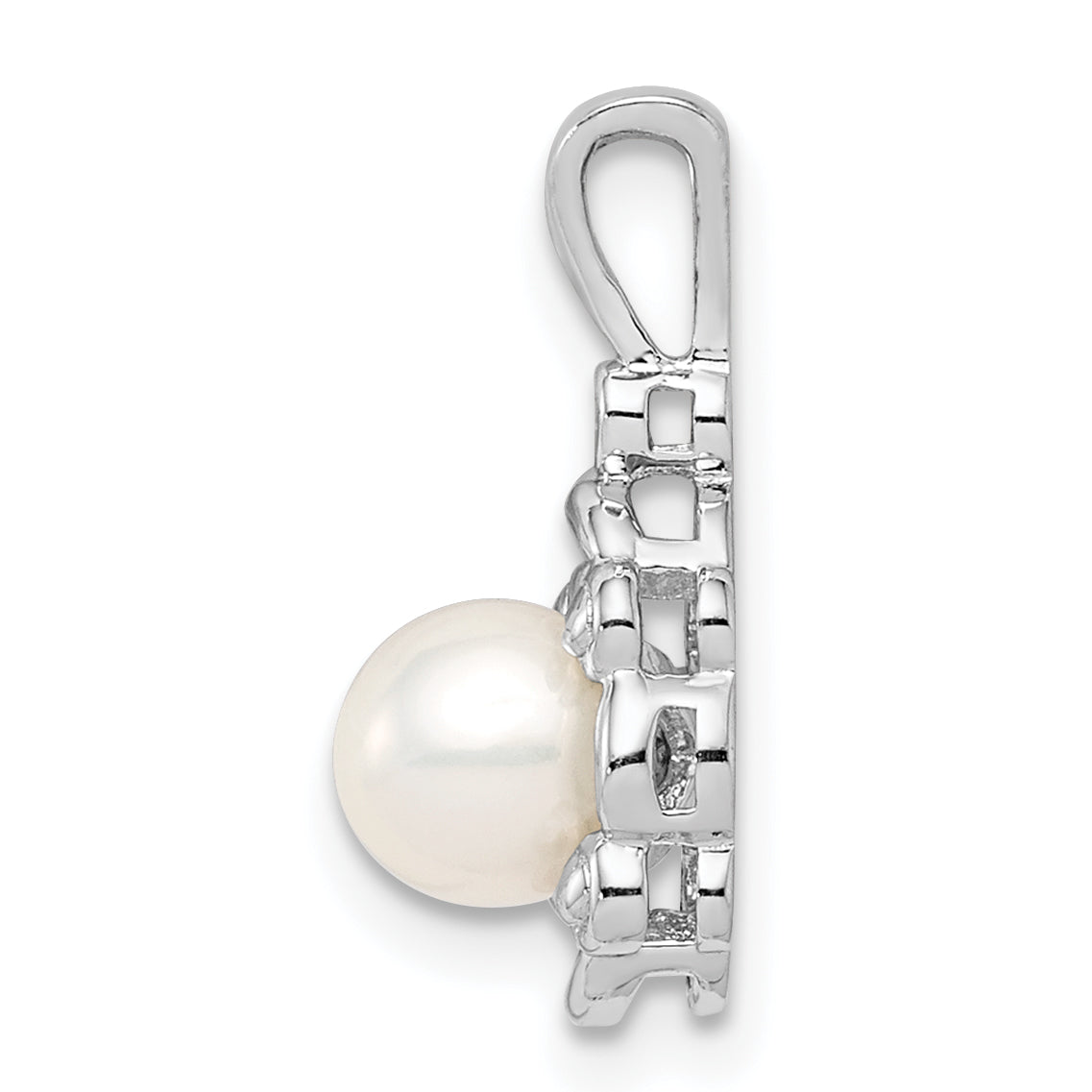 Sterling Silver Rhodium-plated FW Cultured Pearl & Diam. Pendant