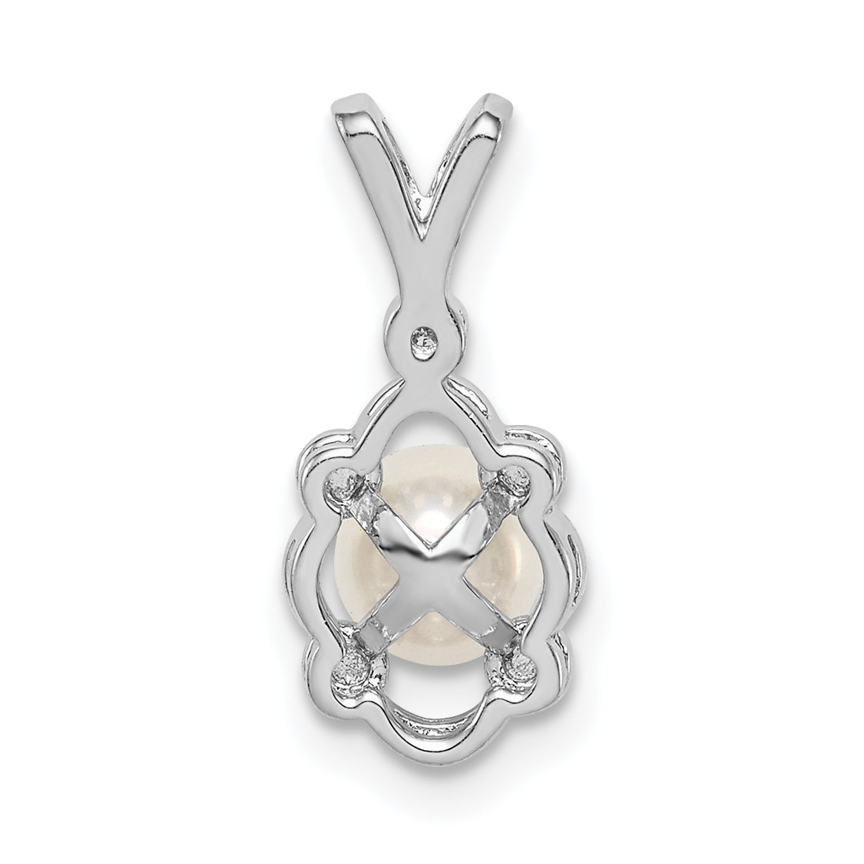 Sterling Silver Rhodium-plated FW Cultured Pearl & Diam. Pendant