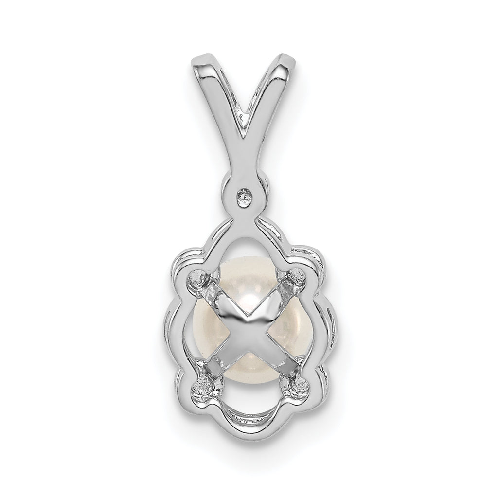 Sterling Silver Rhodium-Plated Pearl & Diamond Pendant  Elegant June Birthstone Design
