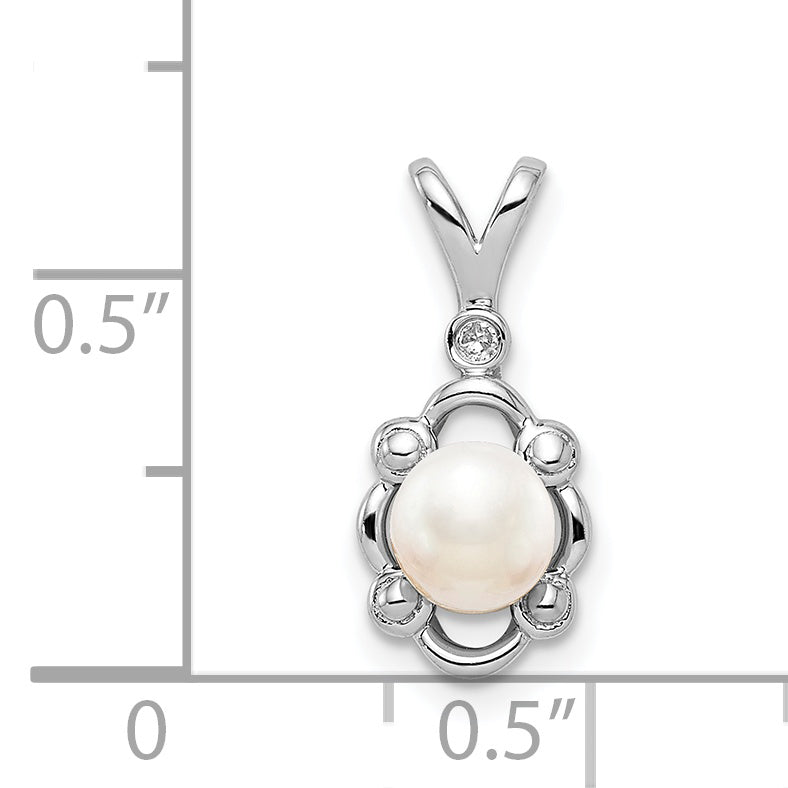 Sterling Silver Rhodium-plated FW Cultured Pearl & Diam. Pendant