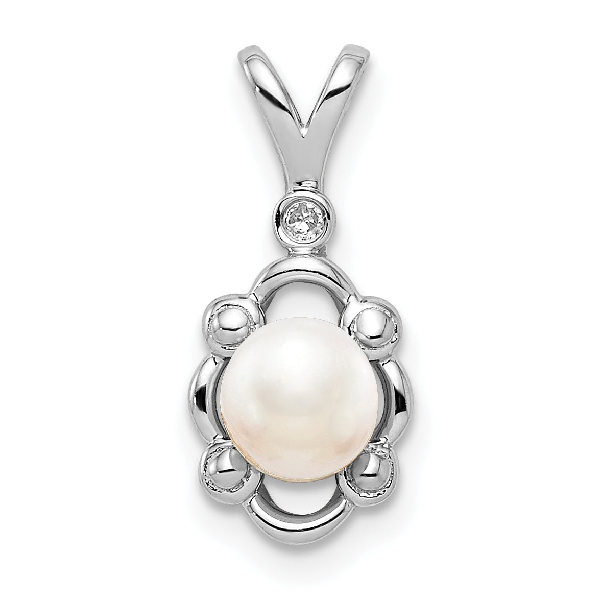 Sterling Silver Rhodium-plated FW Cultured Pearl & Diam. Pendant Main image