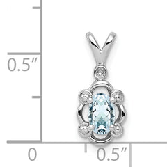 Sterling Silver Rhodium-plated Aquamarine & Diam. Pendant