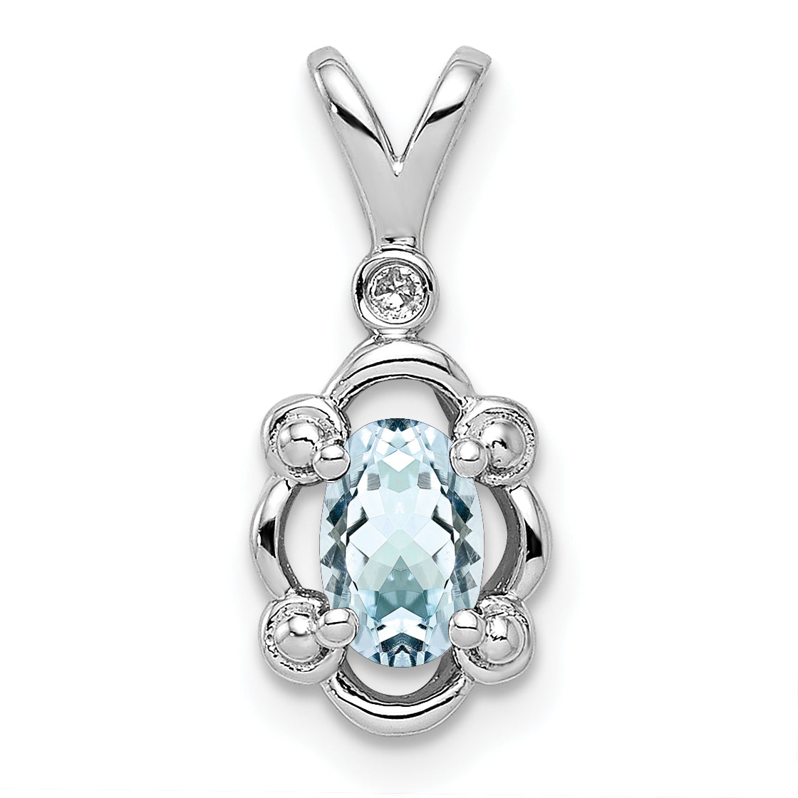 Sterling Silver Rhodium-plated Aquamarine & Diam. Pendant Main image