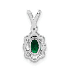 Sterling Silver Rhodium-plated Created Emerald & Diam. Pendant