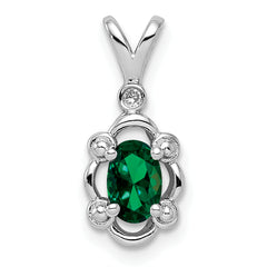 Sterling Silver Rhodium-plated Created Emerald & Diam. Pendant