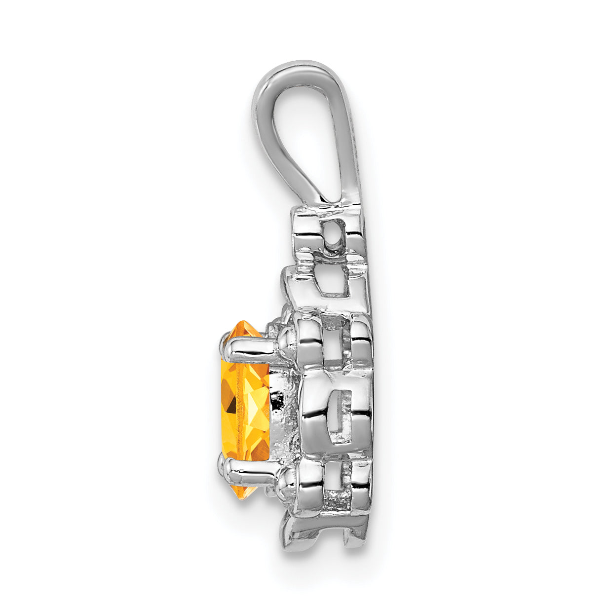 Sterling Silver Citrine & Diamond Pendant with Rhodium-Plated Polished Finish Secondary image