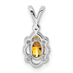Sterling Silver Citrine & Diamond Pendant with Rhodium-Plated Polished Finish