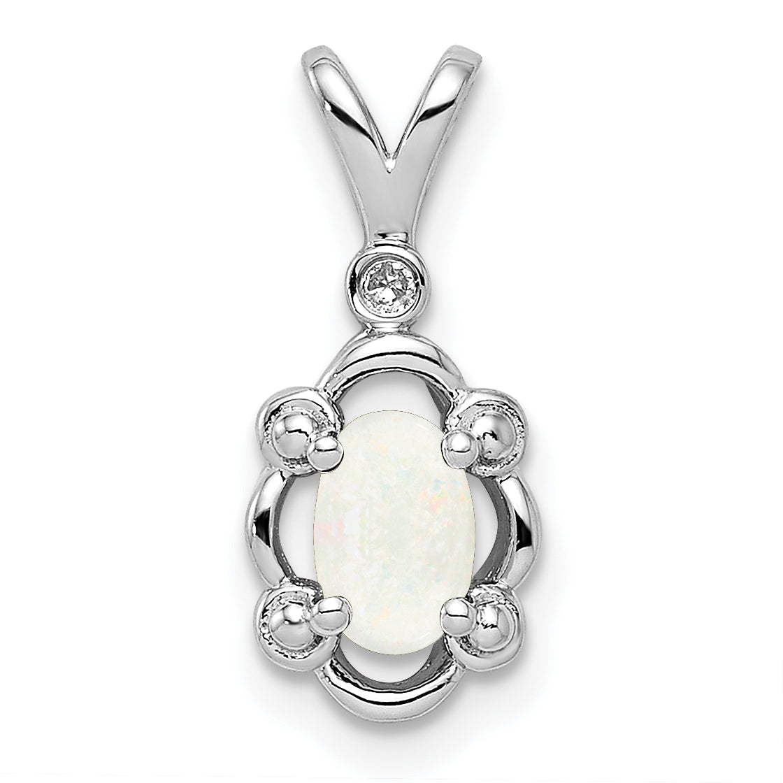 Sterling Silver Rhodium-plated Created Opal & Diam. Pendant Main image