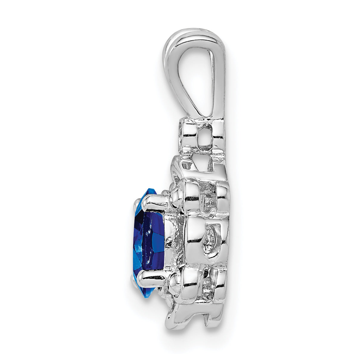 Sterling Silver Rhodium-Plated Sapphire & Diamond Pendant Polished & Elegant Secondary image