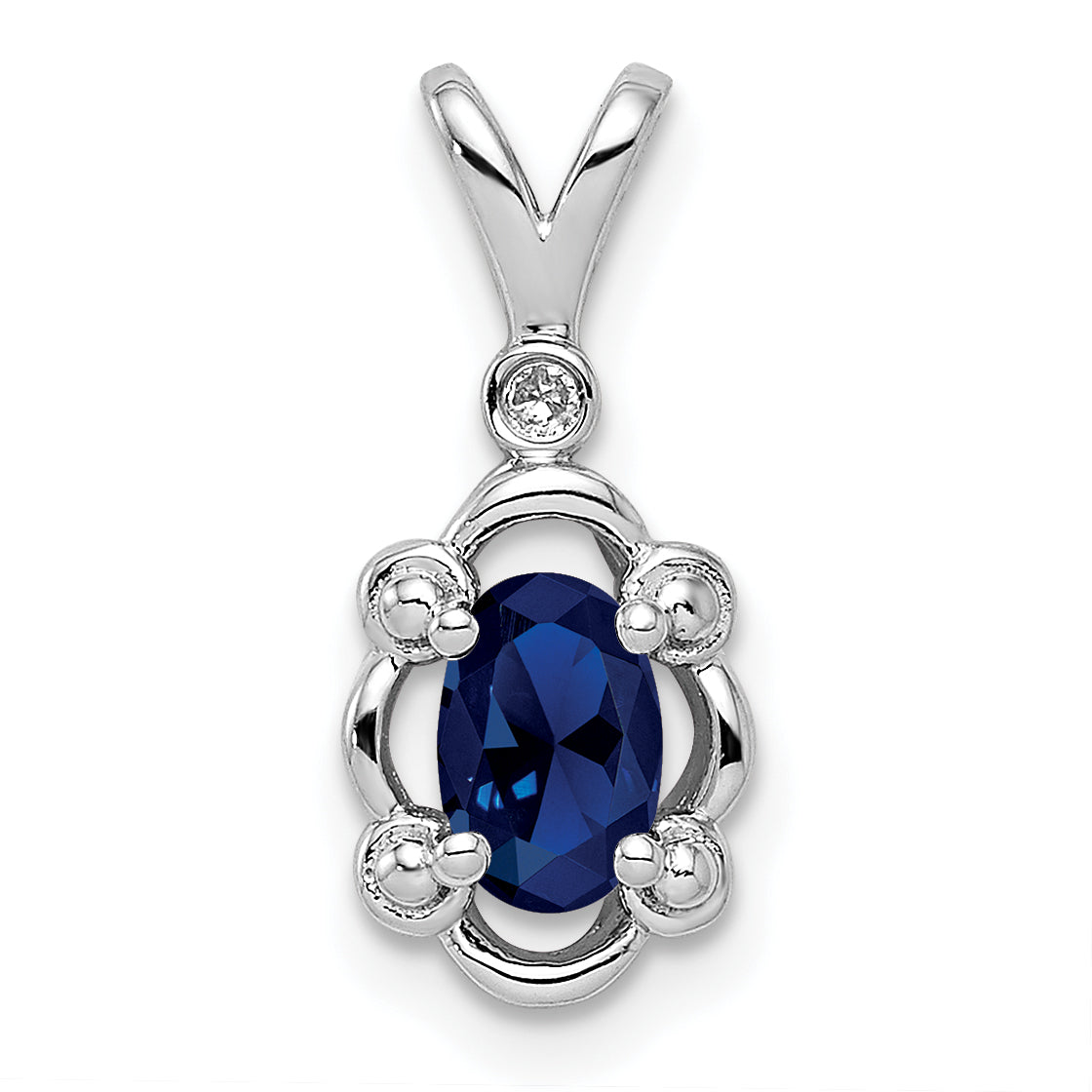 Sterling Silver Rhodium-plated Created Sapphire & Diam. Pendant Main image