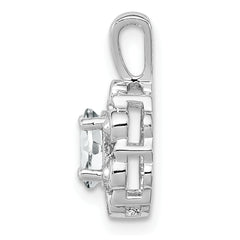 Sterling Silver Rhodium-Plated White Topaz & Diamond Pendant Elegant Oval Design