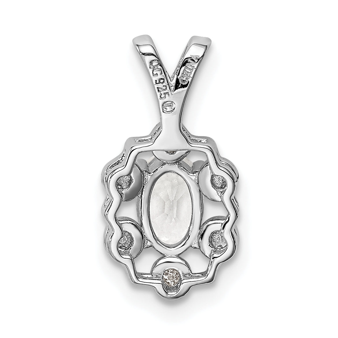 Sterling Silver Rhodium-Plated White Topaz & Diamond Pendant Elegant Oval Design