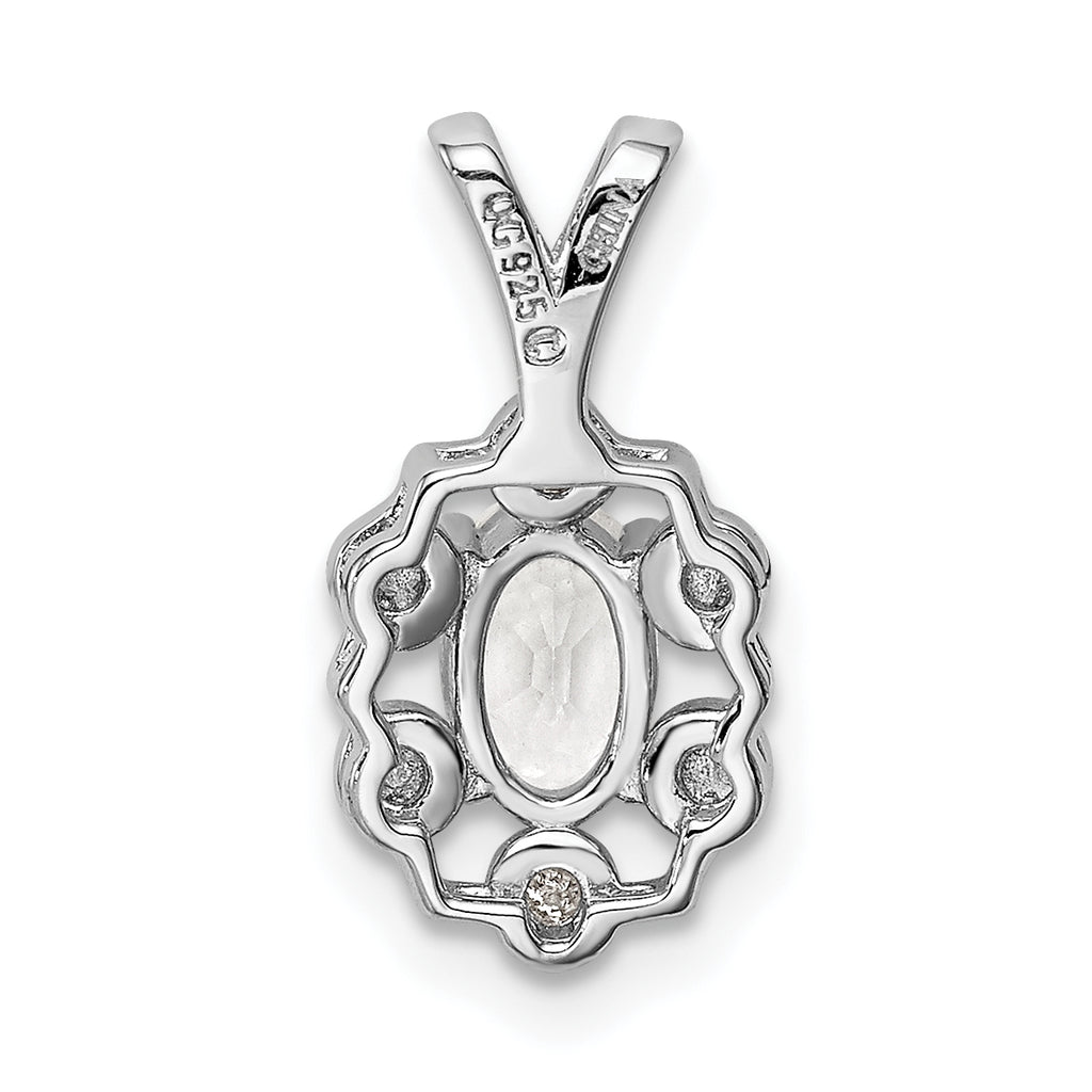 Sterling Silver Rhodium-Plated White Topaz & Diamond Pendant Elegant Oval Design