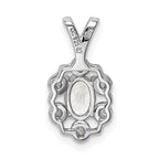 Sterling Silver Rhodium-Plated White Topaz & Diamond Pendant Elegant Oval Design