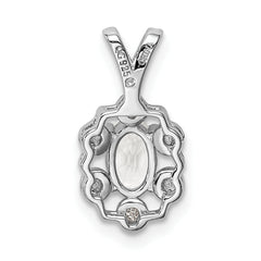 Sterling Silver Rhodium-Plated White Topaz & Diamond Pendant Elegant Oval Design