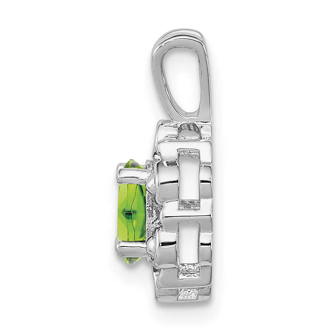 Sterling Silver Peridot & Diamond Pendant with Rhodium Polish  August Birthstone Elegant Design Secondary image