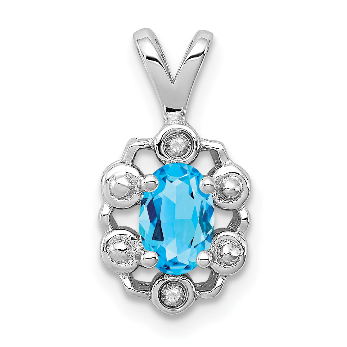 Sterling Silver Rhodium-plated Light Swiss Blue Topaz & Diam. Pendant Main image