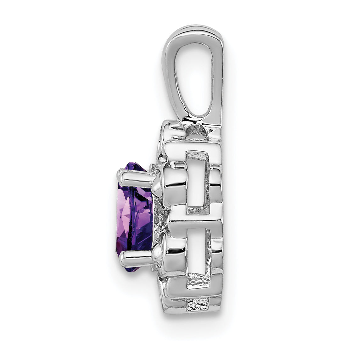 Sterling Silver Rhodium-Plated Amethyst & Diamond Pendant Elegant Birthstone Design Secondary image