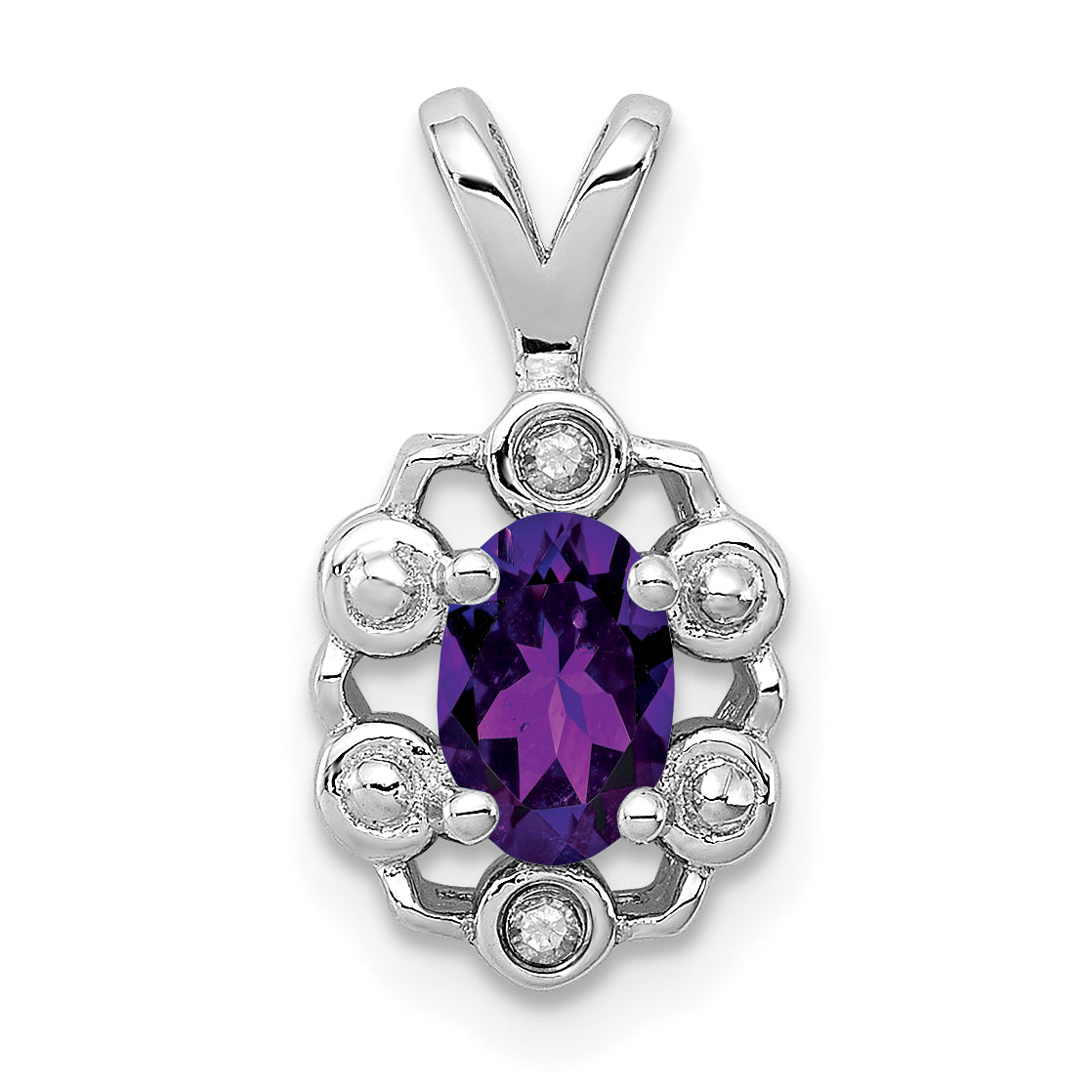 Sterling Silver Rhodium-plated Amethyst & Diam. Pendant Main image