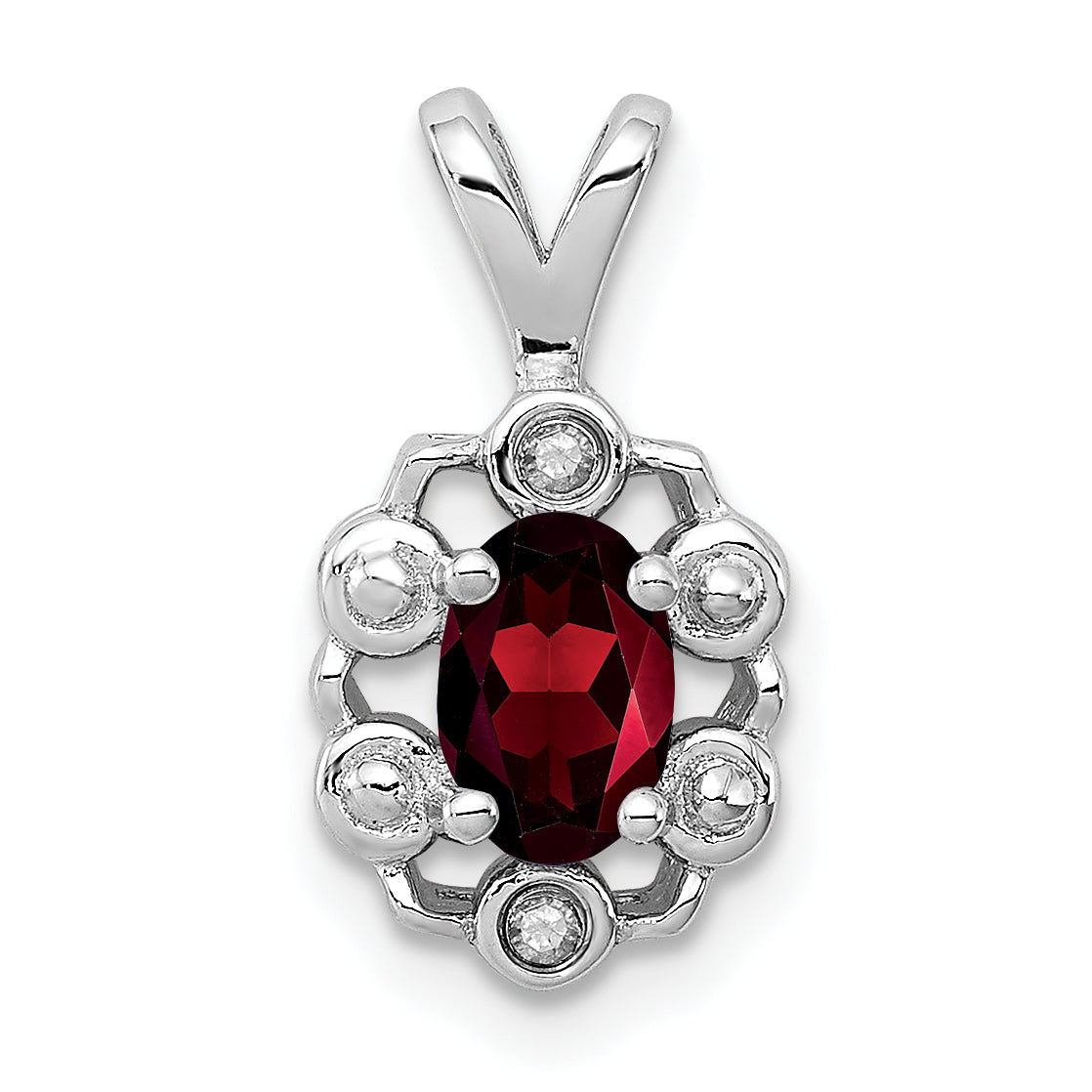 Sterling Silver Rhodium-plated Garnet & Diam. Pendant Main image