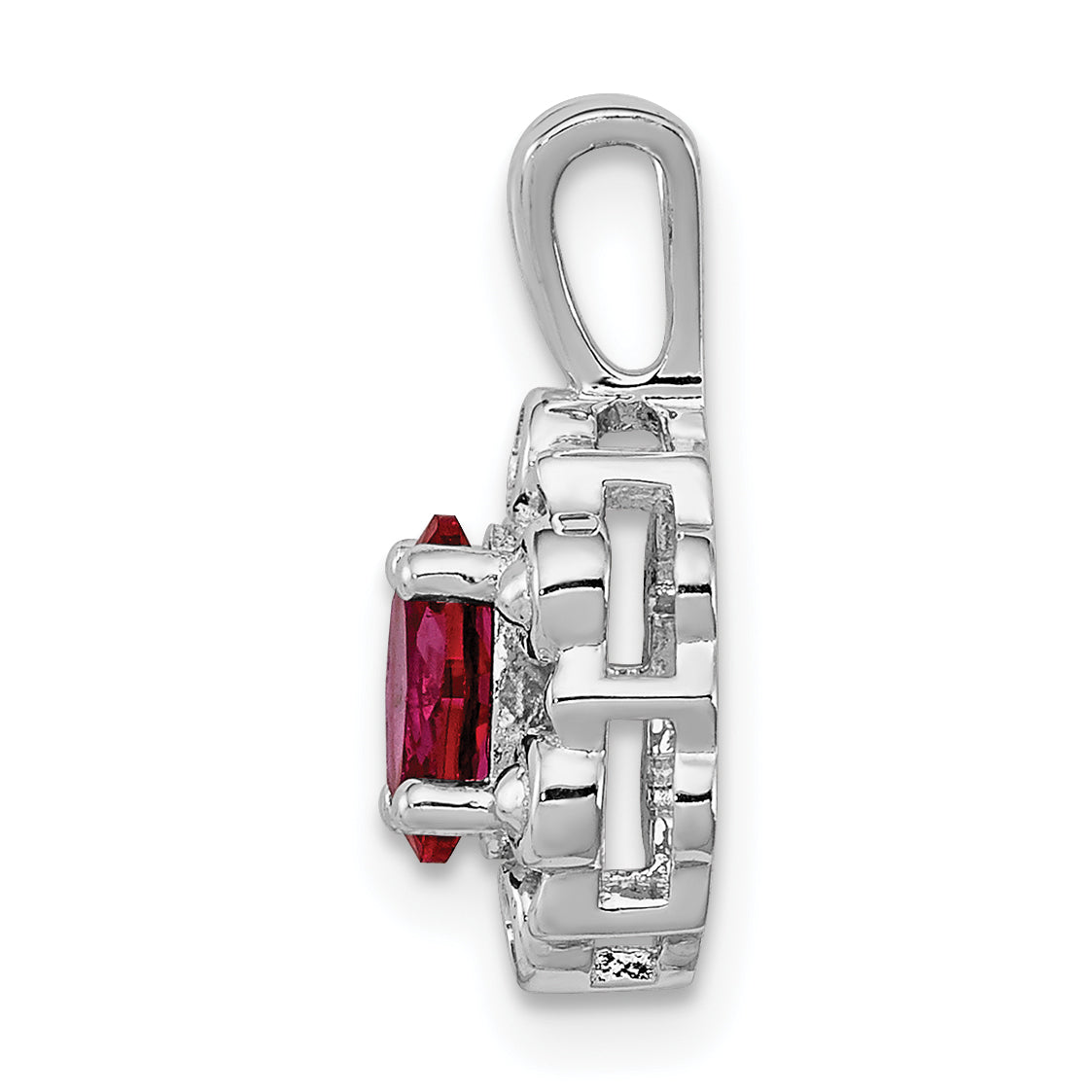 Sterling Silver Rhodium-plated Created Ruby & Diam. Pendant