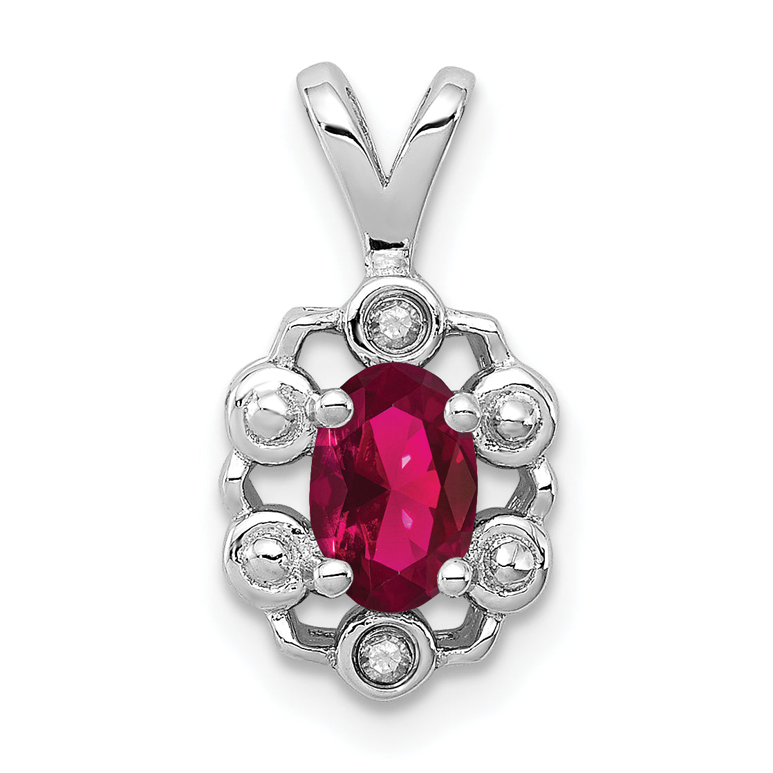 Sterling Silver Rhodium-plated Created Ruby & Diam. Pendant Main image