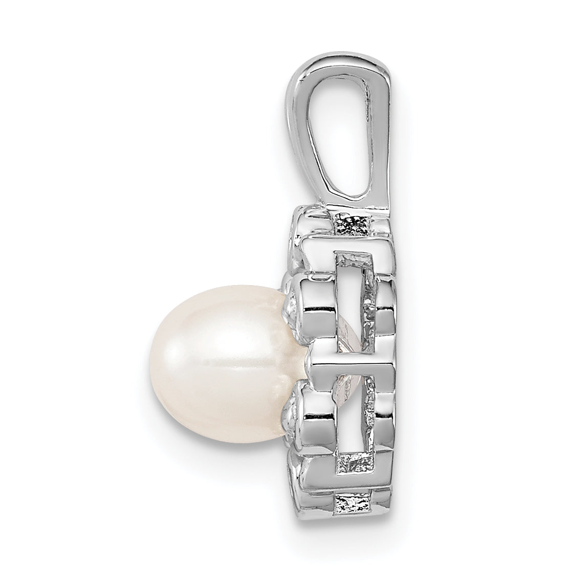 Sterling Silver Rhodium-Plated Pearl and Diamond Pendant  Elegant June Birthstone Necklace Secondary image