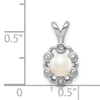 Sterling Silver Rhodium-Plated Pearl and Diamond Pendant  Elegant June Birthstone Necklace