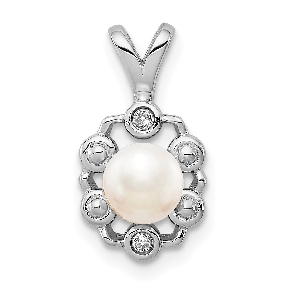 Sterling Silver Rhodium-plated FW Cultured Pearl & Diam. Pendant Main image