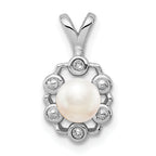 Sterling Silver Rhodium-plated FW Cultured Pearl & Diam. Pendant