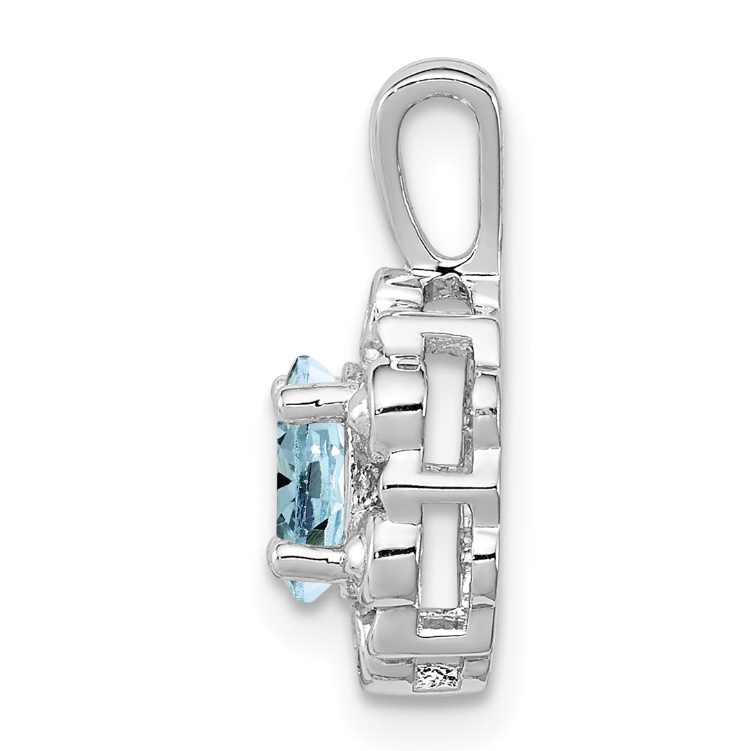 Sterling Silver Rhodium-Plated Aquamarine & Diamond Pendant  Polished, March Birthstone Secondary image