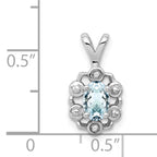 Sterling Silver Rhodium-Plated Aquamarine & Diamond Pendant  Polished, March Birthstone