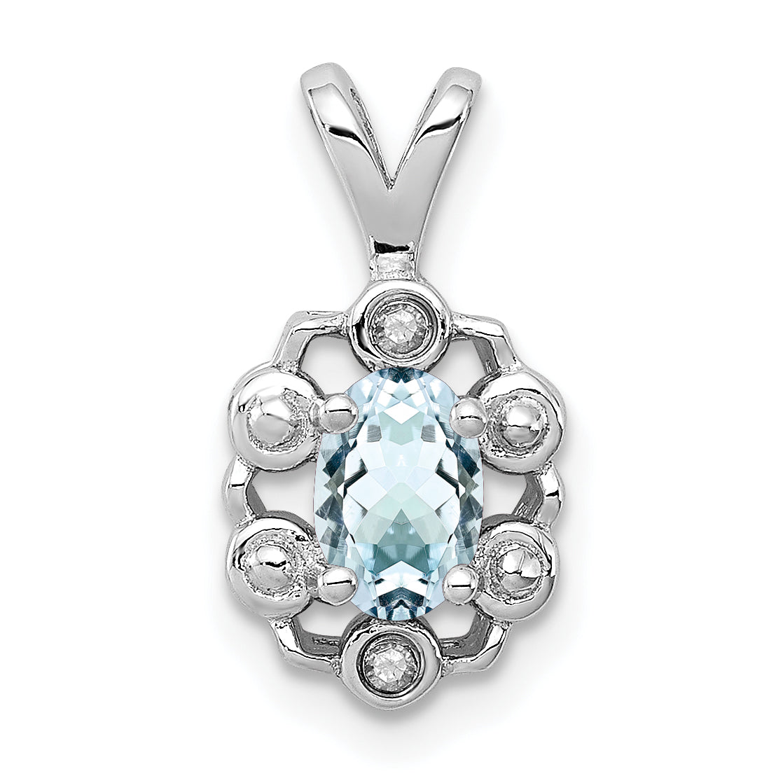 Sterling Silver Rhodium-plated Aquamarine & Diam. Pendant Main image