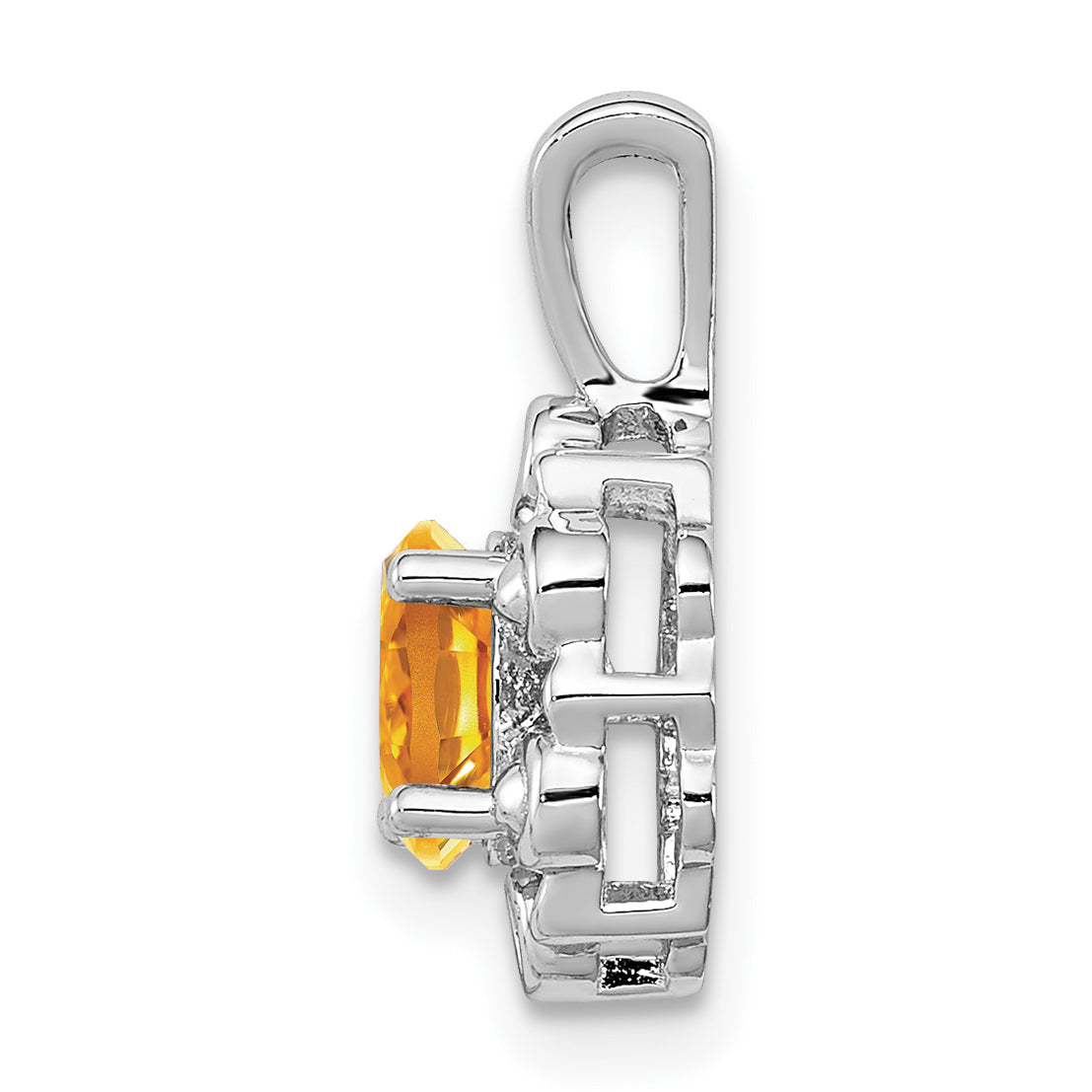 Sterling Silver Rhodium-Plated Citrine & Diamond Pendant Elegant November Birthstone Design Secondary image