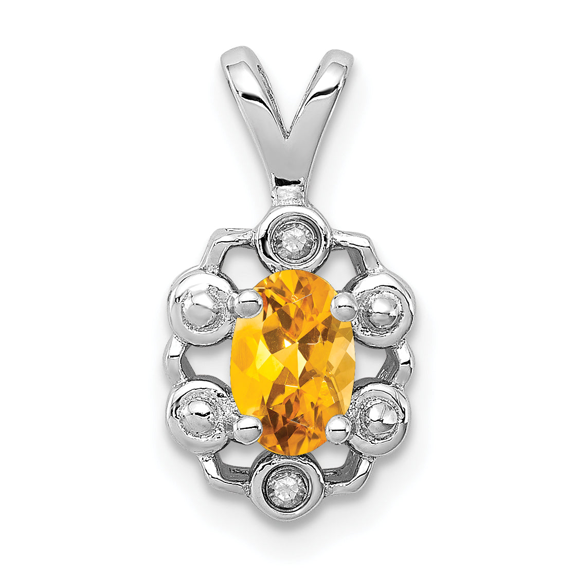 Sterling Silver Rhodium-plated Citrine & Diam. Pendant Main image
