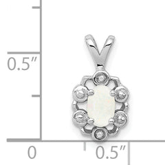 Sterling Silver 925 Opal & Diamond Pendant with Rhodium Plating  Elegant October Birthstone