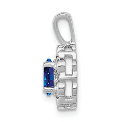 Sterling Silver Rhodium-Plated Sapphire & Diamond Pendant  Elegant September Birthstone