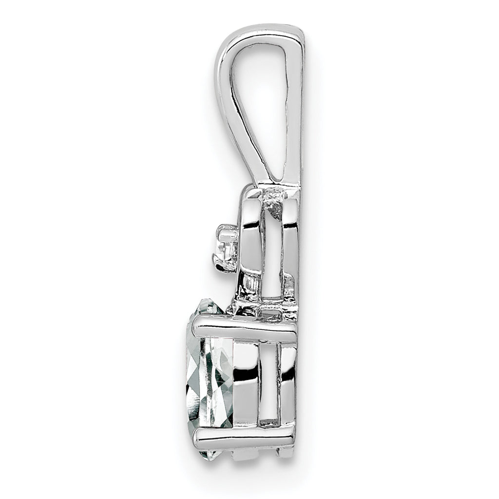 Sterling Silver 925 Rhodium-Plated White Topaz & Diamond Pendant, Polished Finish.