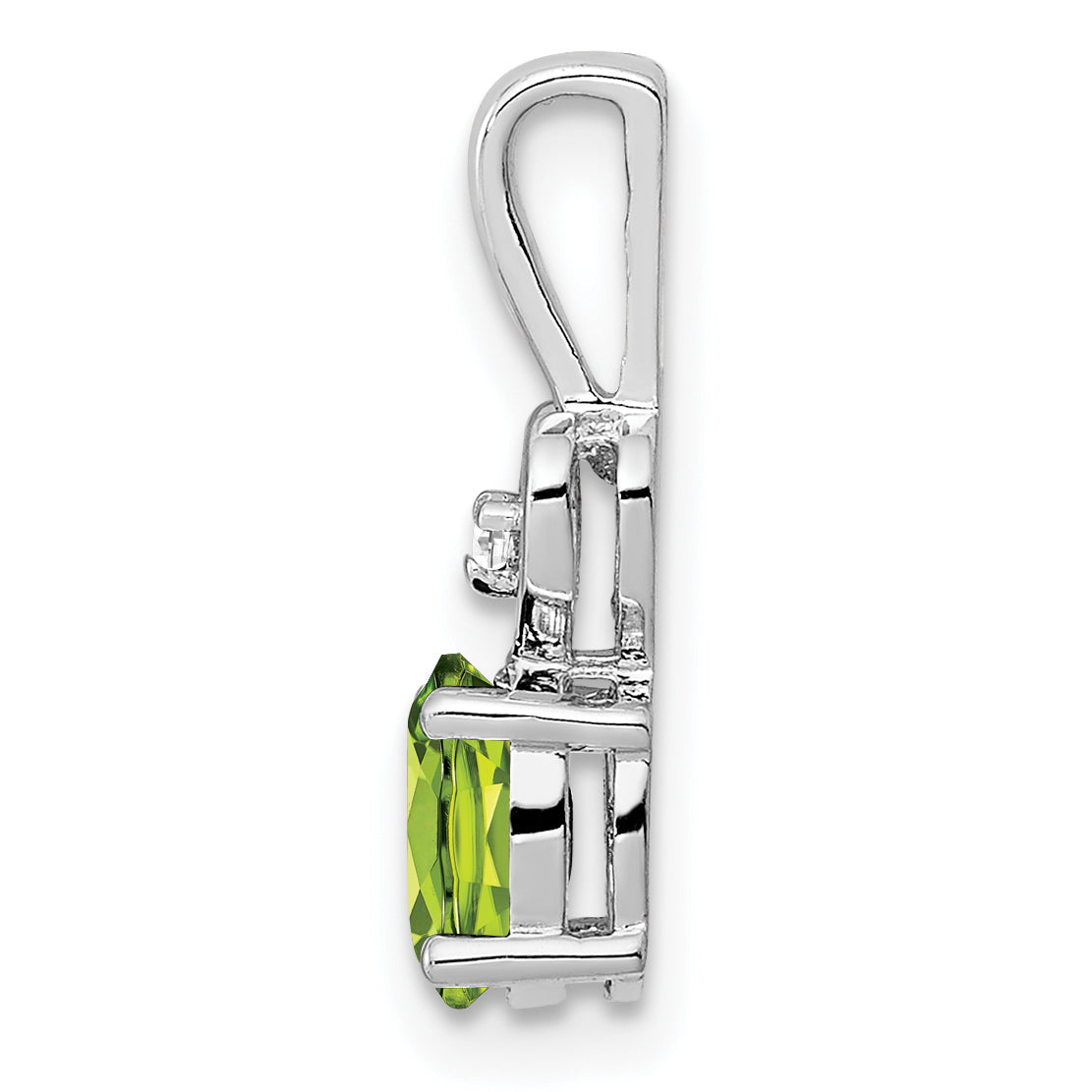 Sterling Silver Rhodium-Plated Peridot & Diamond Pendant Oval Cut Elegant Design