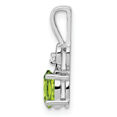 Sterling Silver Rhodium-Plated Peridot & Diamond Pendant Oval Cut Elegant Design