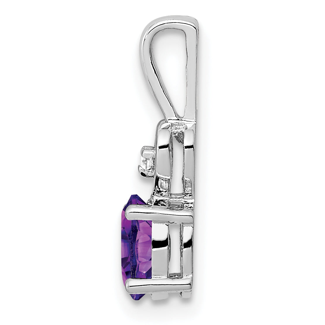 Sterling Silver Rhodium-Plated Amethyst and Diamond Pendant Elegant Birthstone Design Secondary image