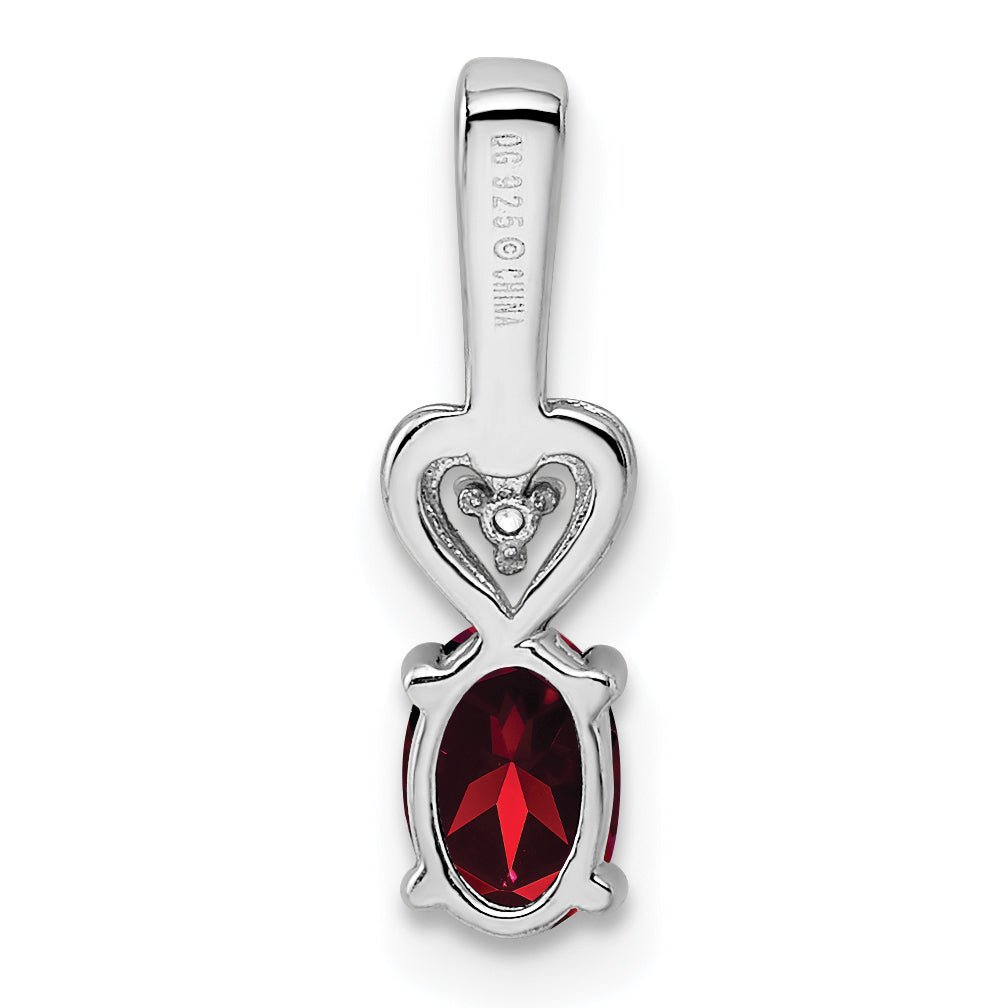 Sterling Silver Rhodium-Plated Garnet & Diamond Pendant  January Birthstone Elegance