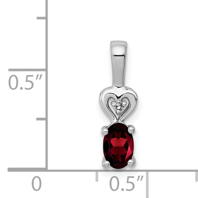 Sterling Silver Rhodium-Plated Garnet & Diamond Pendant  January Birthstone Elegance