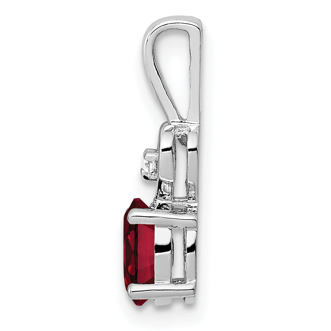 **Sterling Silver Rhodium-Plated Ruby and Diamond Pendant  Elegant July Birthstone Design**