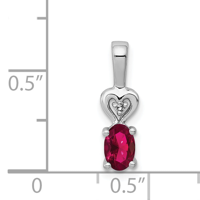 Sterling Silver Rhodium-plated Created Ruby & Diam. Pendant