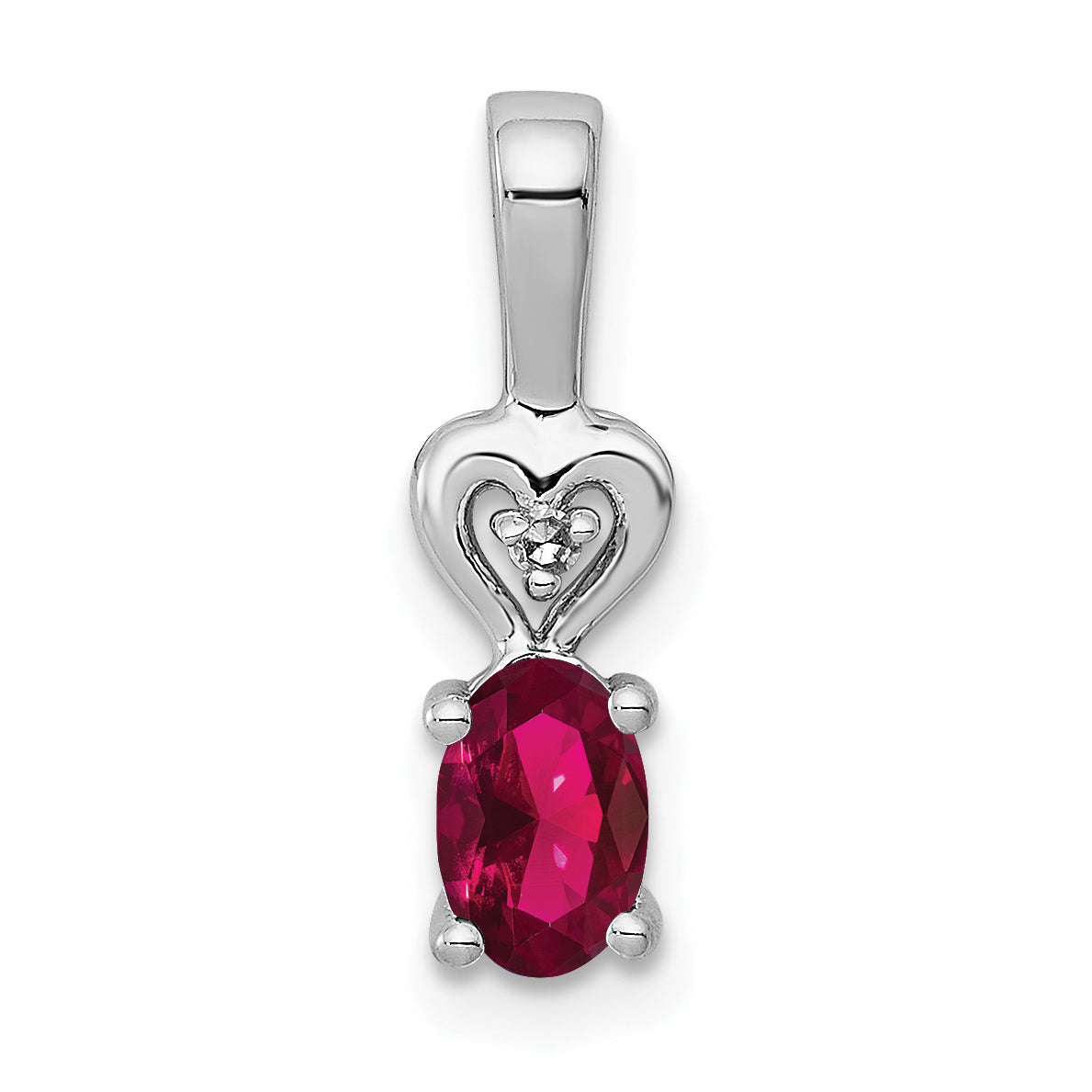 Sterling Silver Rhodium-plated Created Ruby & Diam. Pendant