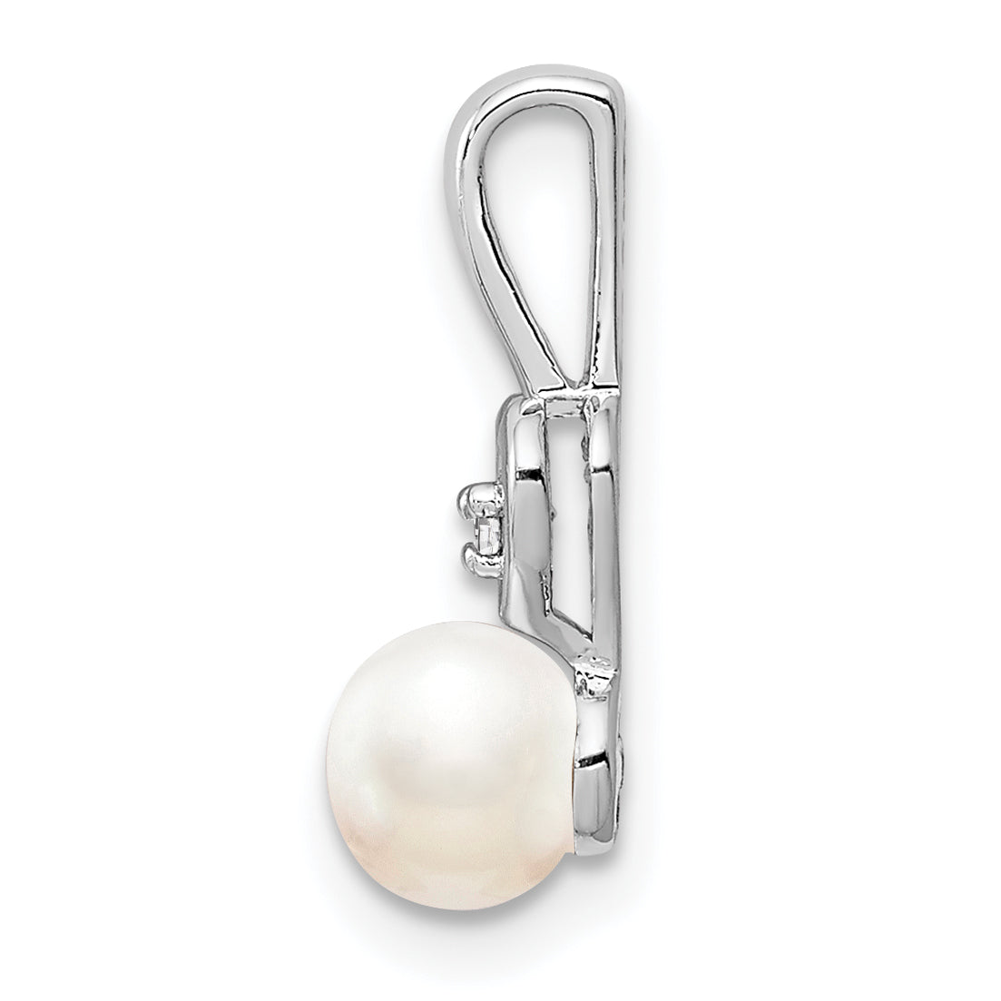 Sterling Silver Rhodium-Plated Freshwater Pearl & Diamond Pendant Polished Elegant Design Secondary image