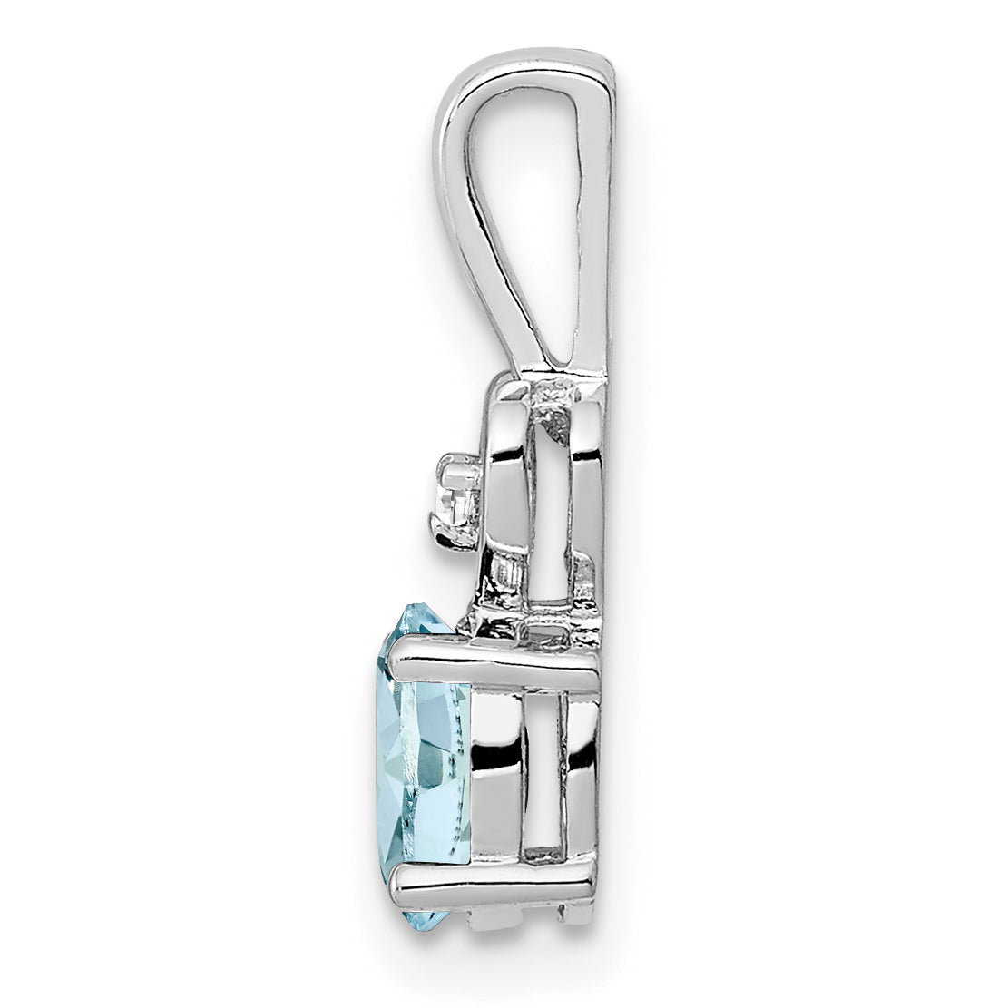 Sterling Silver Rhodium-Plated Aquamarine & Diamond Pendant  Polished, March Birthstone