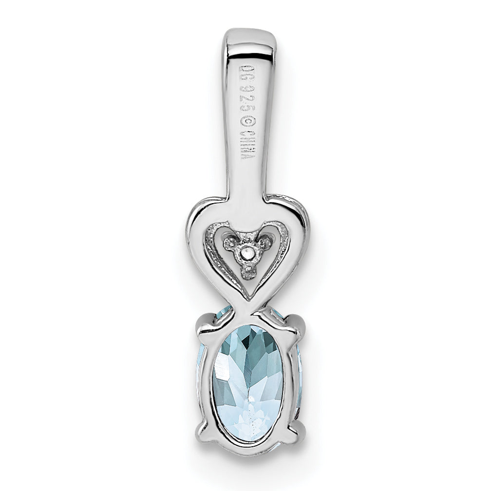 Sterling Silver Rhodium-Plated Aquamarine & Diamond Pendant  Polished, March Birthstone