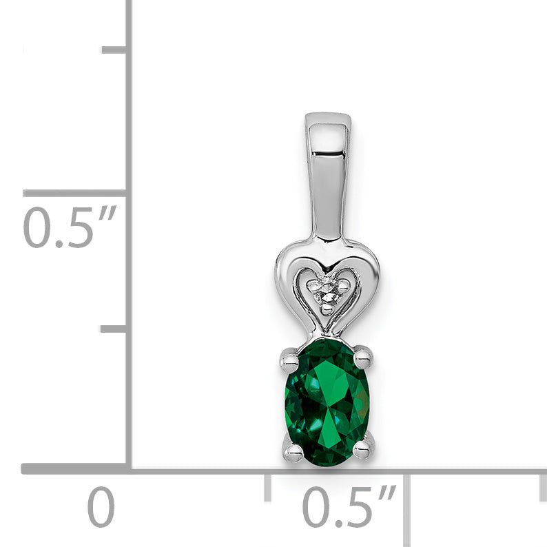 Sterling Silver Rhodium-plated Created Emerald & Diam. Pendant